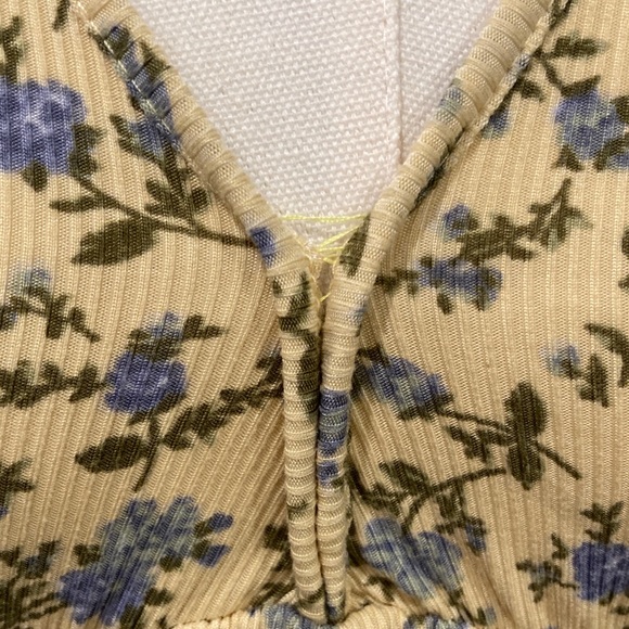 Babydoll Floral V-Neck Yellow Mini Dress - Picture 3 of 4